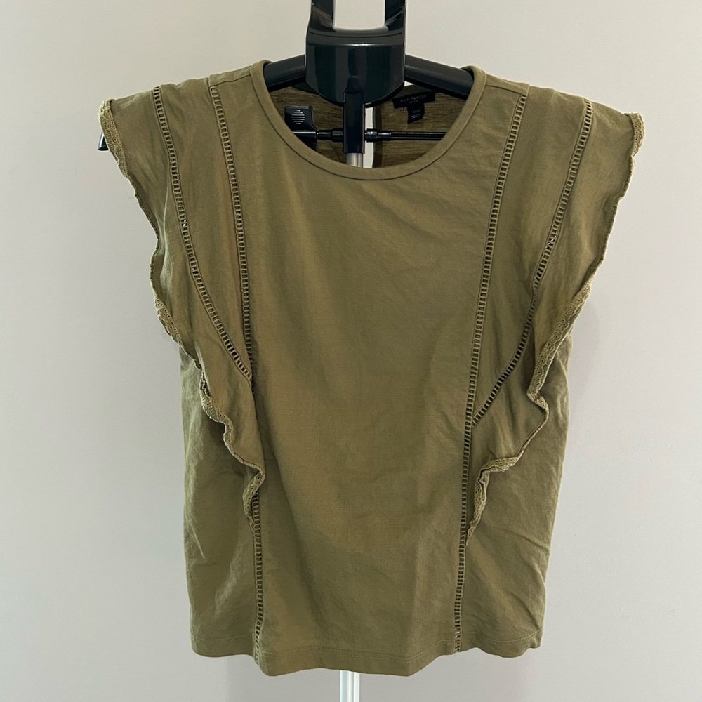 Ann Taylor Green Ruffled Muscle Tee